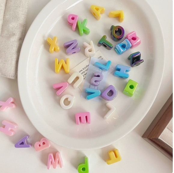 UV Plated Acrylic Alphabet Beads Large Hole Loose Beads for DIY Phone Chain & Jewelry Making