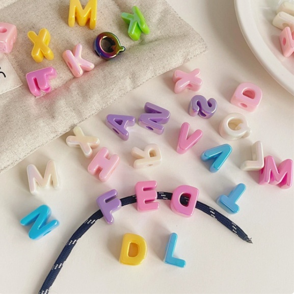 UV Plated Acrylic Alphabet Beads Large Hole Loose Beads for DIY Phone Chain & Jewelry Making