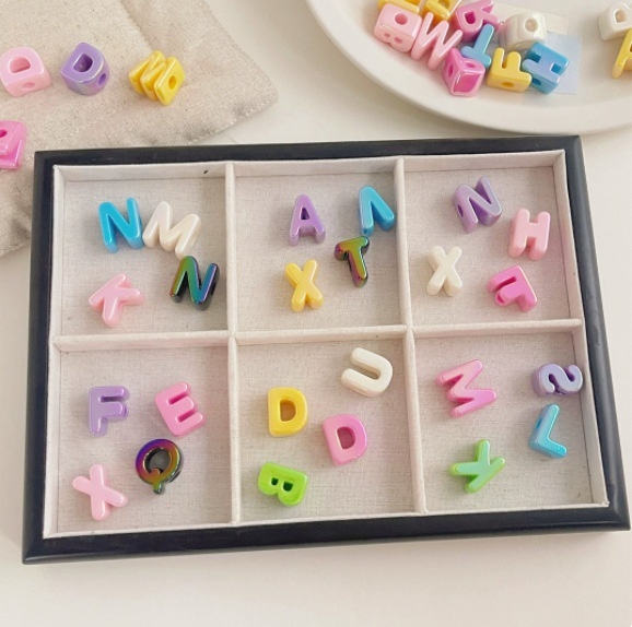 UV Plated Acrylic Alphabet Beads Large Hole Loose Beads for DIY Phone Chain & Jewelry Making