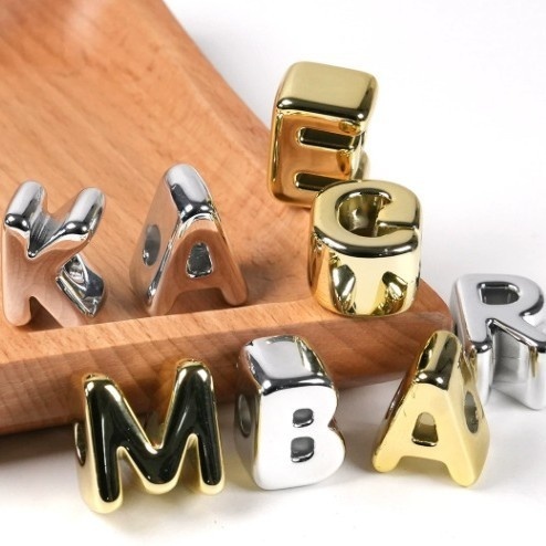Golden Large Hole Acrylic Alphabet Beads DIY Jewelry Accessories Bag Charm Phone Chain Loose Beads
