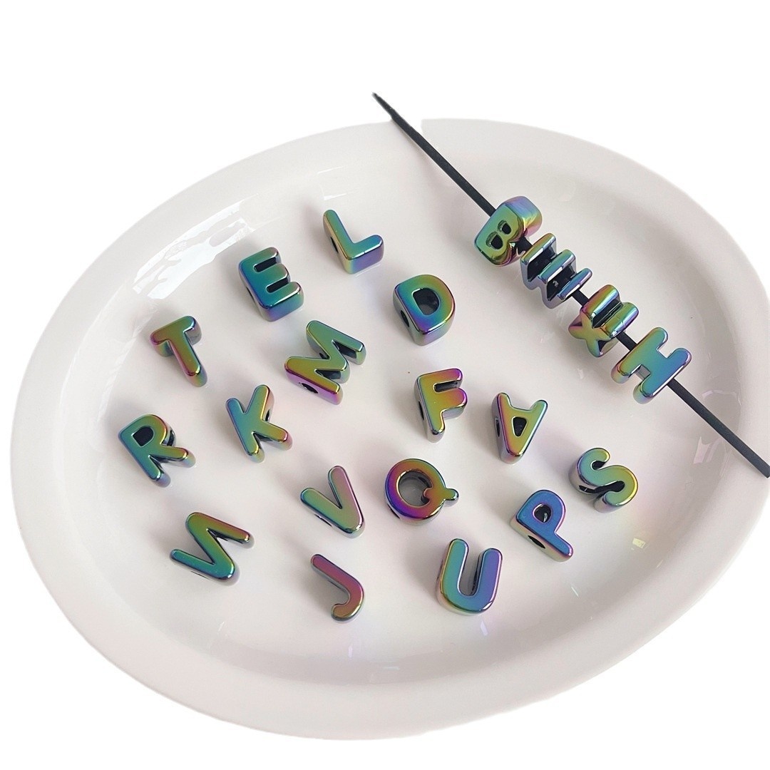 UV Plated Acrylic Alphabet Beads Large Hole Loose Beads for DIY Phone Chain & Jewelry Making