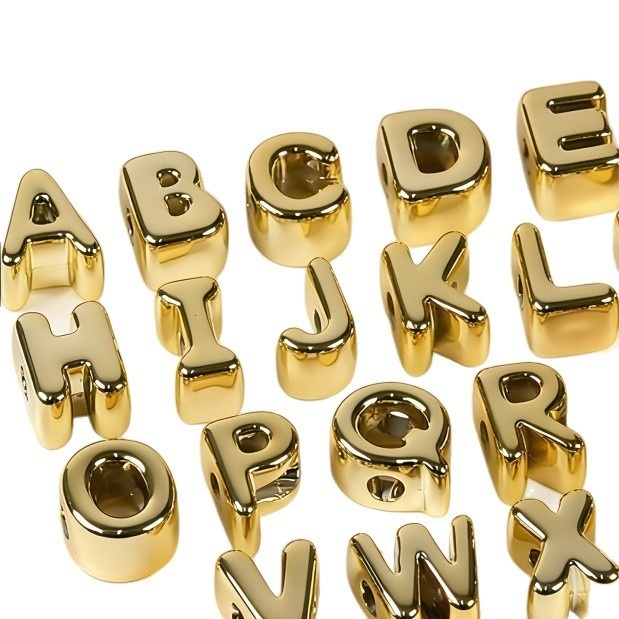 Golden Large Hole Acrylic Alphabet Beads DIY Jewelry Accessories Bag Charm Phone Chain Loose Beads