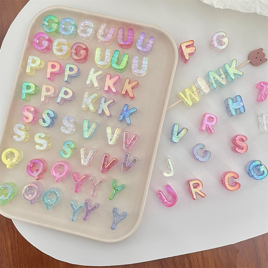 Colored Plated Large Hole Alphabet Beads DIY Jewelry Making Loose Beads Accessories