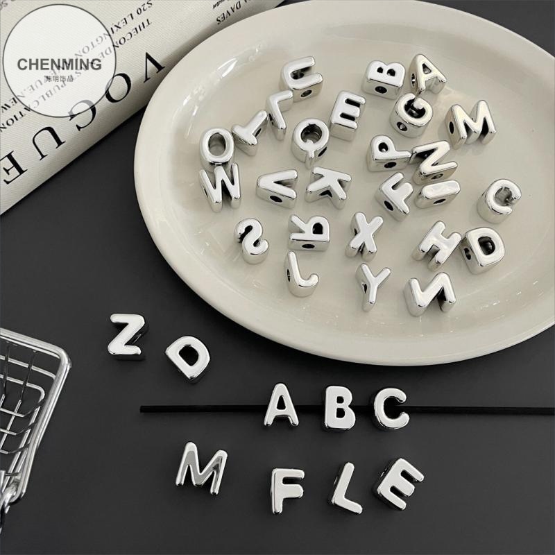 Silver Acrylic Large Hole Alphabet Beads DIY Jewelry & Phone Chain Loose Beads