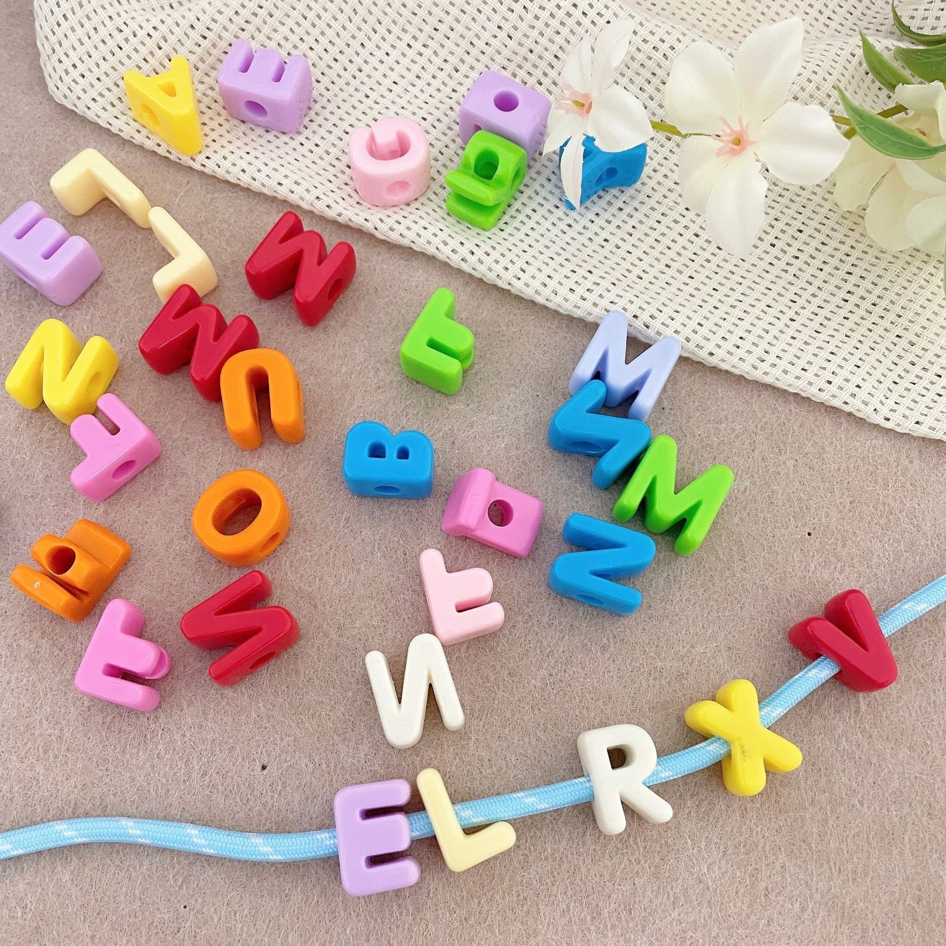 Pastel Acrylic Single Letter Large Hole Beads Macaron Straight Hole Loose Beads DIY Phone Chain Accessories