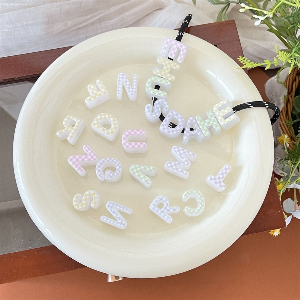 Acrylic Plaid Printed Large Hole Alphabet Beads Through Hole Beads DIY Phone Chain Handmade Jewelry Accessories