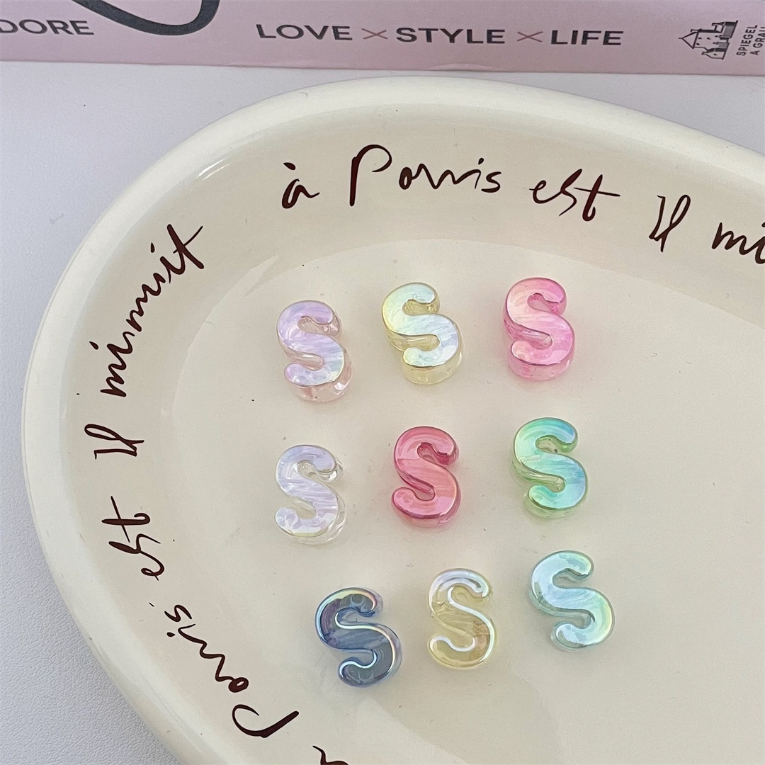 Colored Plated Large Hole Alphabet Beads DIY Jewelry Making Loose Beads Accessories