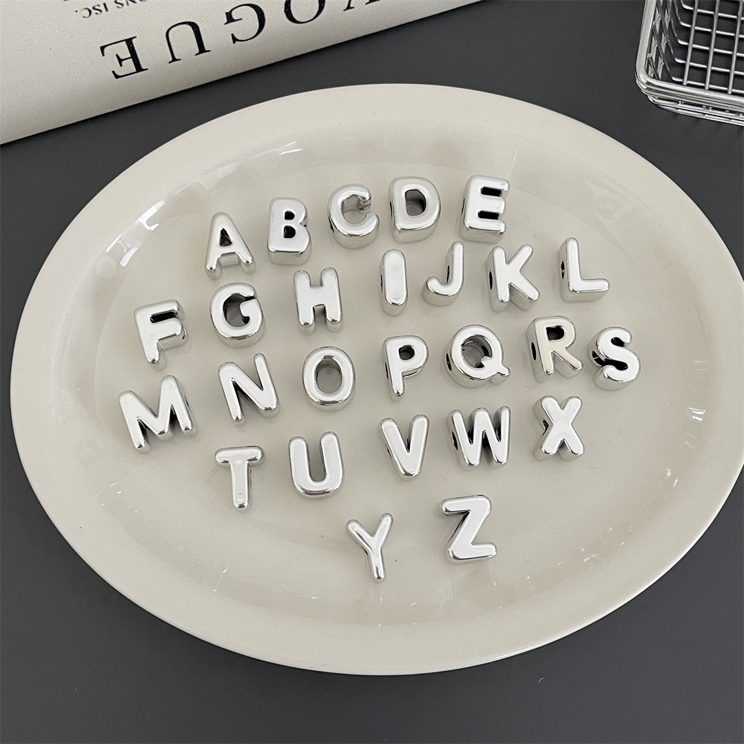 Silver Acrylic Large Hole Alphabet Beads DIY Jewelry & Phone Chain Loose Beads