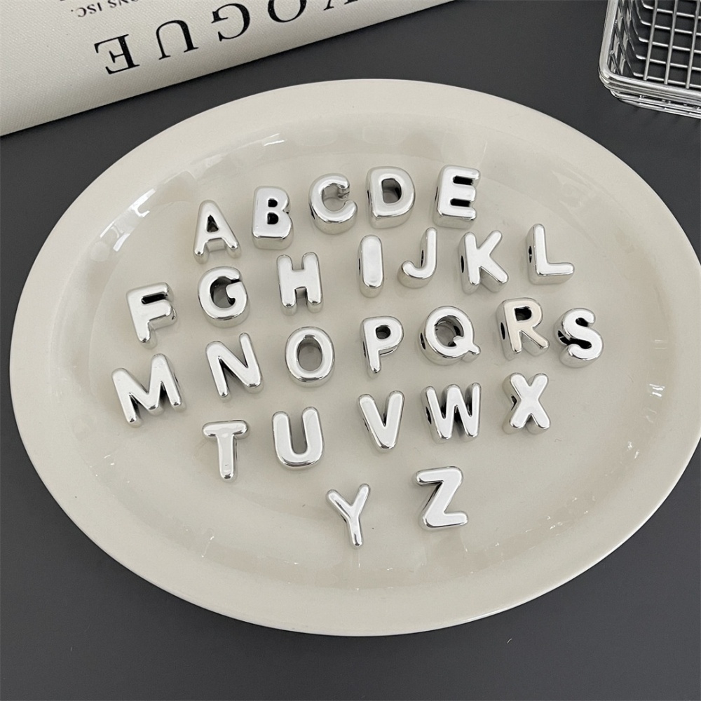 Silver Acrylic Large Hole Alphabet Beads DIY Jewelry & Phone Chain Loose Beads