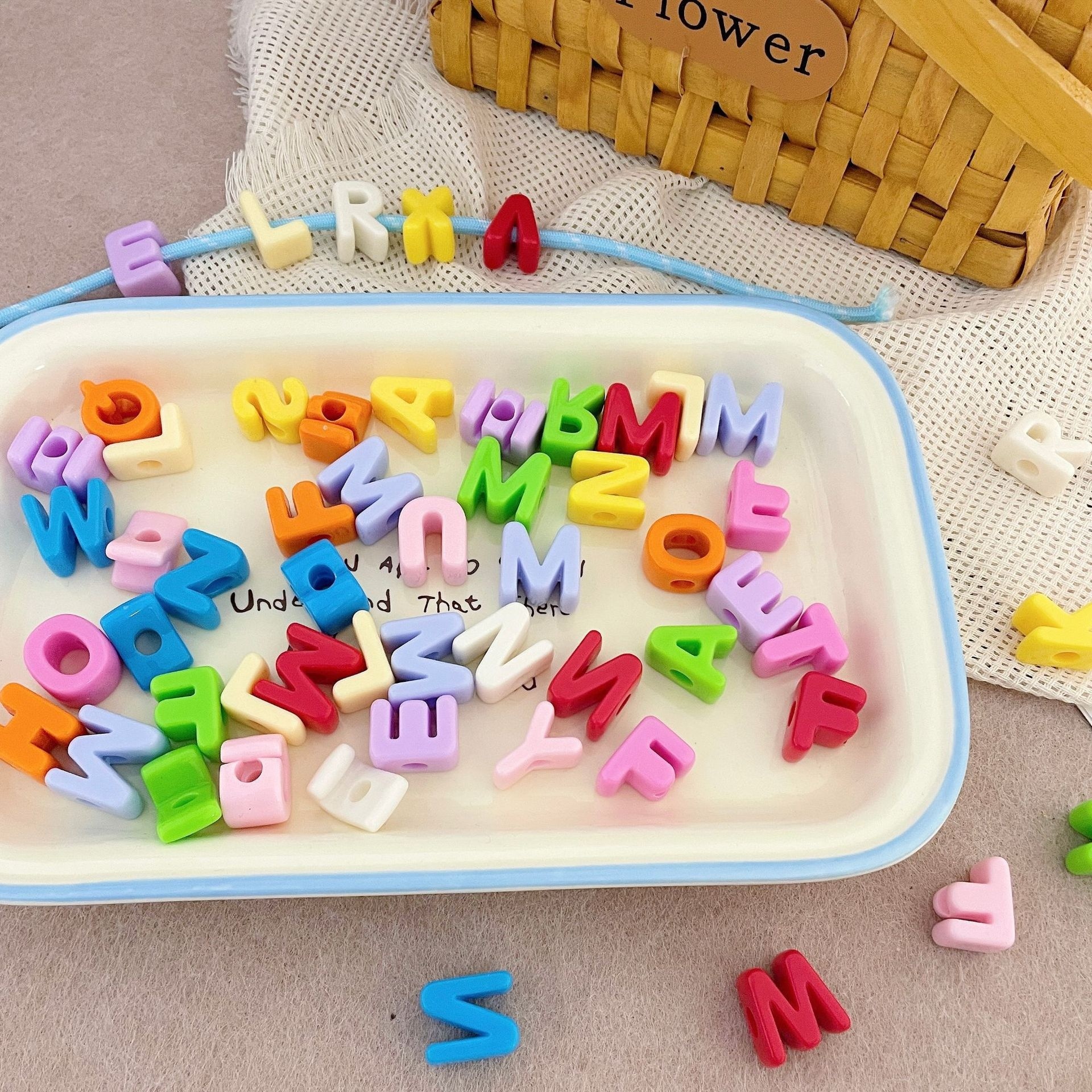 Pastel Acrylic Single Letter Large Hole Beads Macaron Straight Hole Loose Beads DIY Phone Chain Accessories
