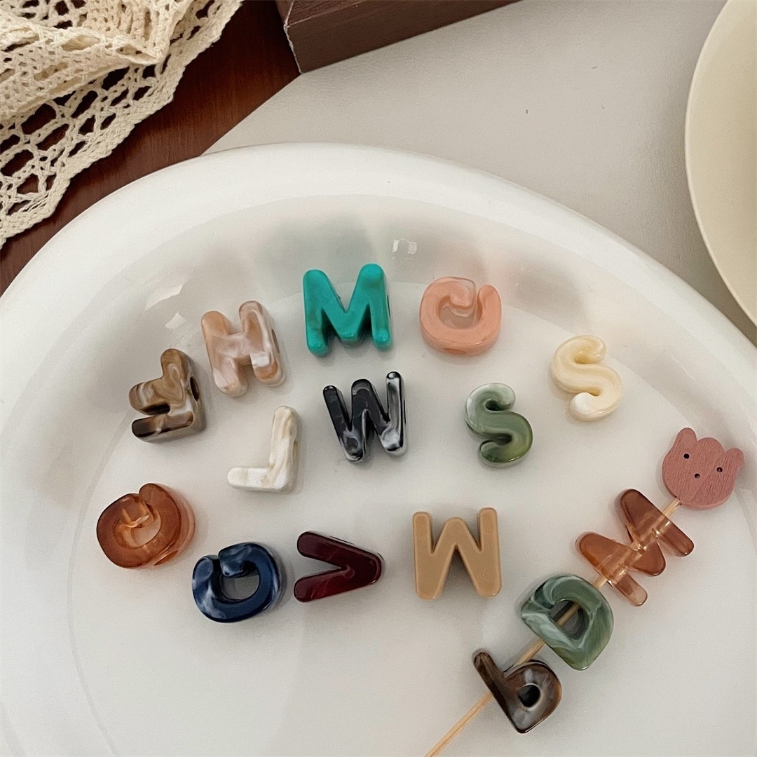 Macaron Glassy Acrylic Alphabet Large Hole Beads Straight Hole Loose Beads DIY Phone Chain Accessories