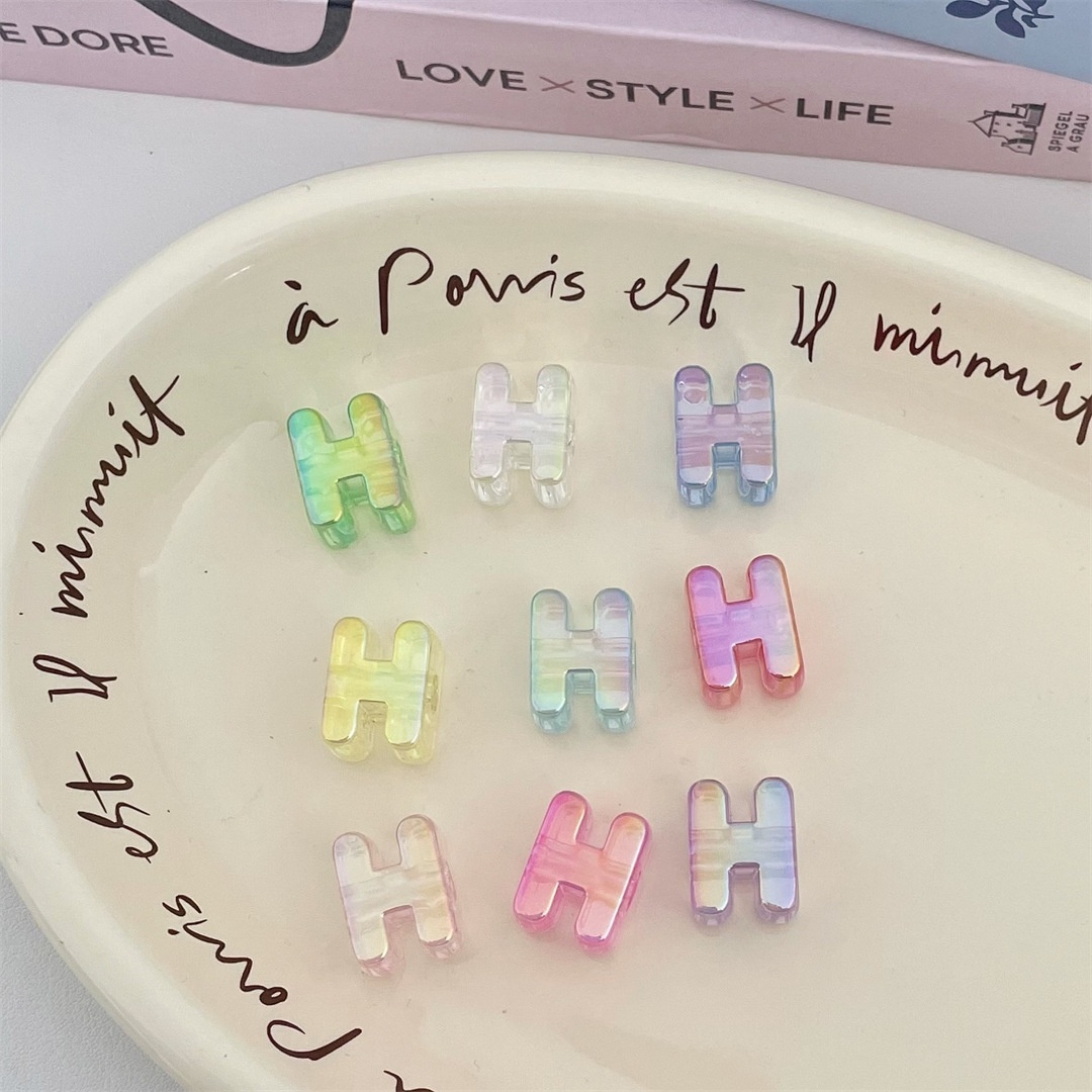 Colored Plated Large Hole Alphabet Beads DIY Jewelry Making Loose Beads Accessories