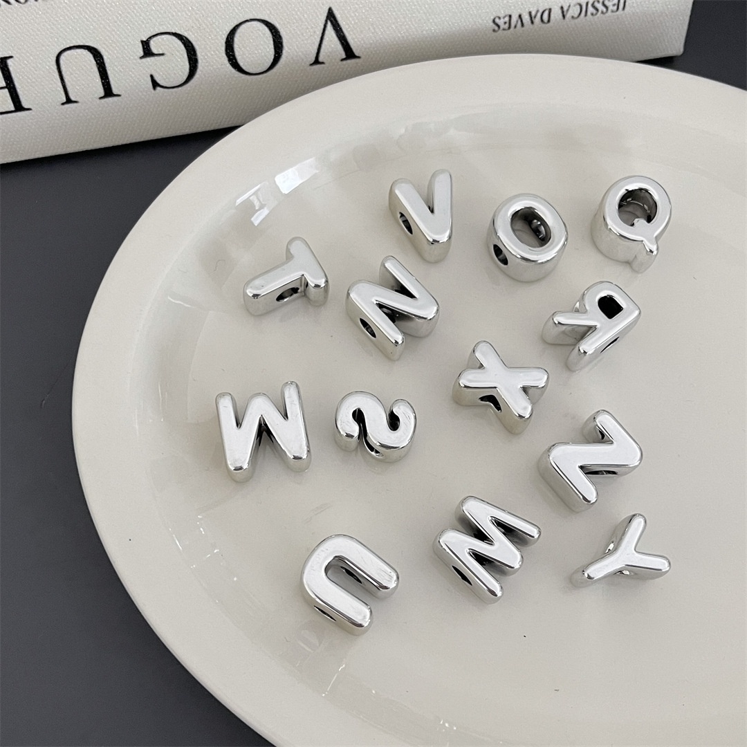 Silver Acrylic Large Hole Alphabet Beads DIY Jewelry & Phone Chain Loose Beads