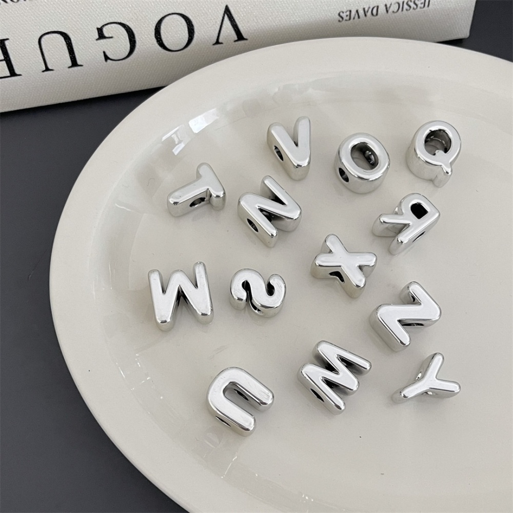 Silver Acrylic Large Hole Alphabet Beads DIY Jewelry & Phone Chain Loose Beads