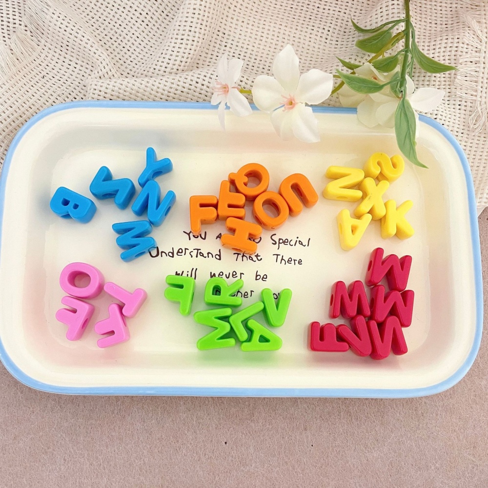 Pastel Acrylic Single Letter Large Hole Beads Macaron Straight Hole Loose Beads DIY Phone Chain Accessories
