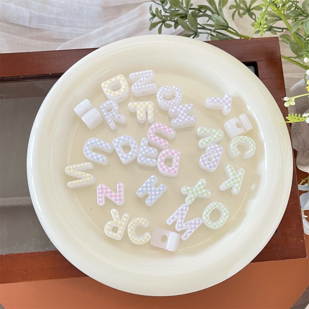 Acrylic Plaid Printed Large Hole Alphabet Beads Through Hole Beads DIY Phone Chain Handmade Jewelry Accessories