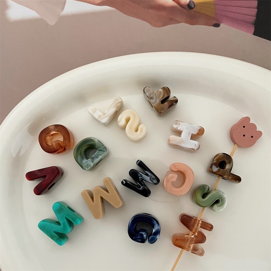 Macaron Glassy Acrylic Alphabet Large Hole Beads Straight Hole Loose Beads DIY Phone Chain Accessories