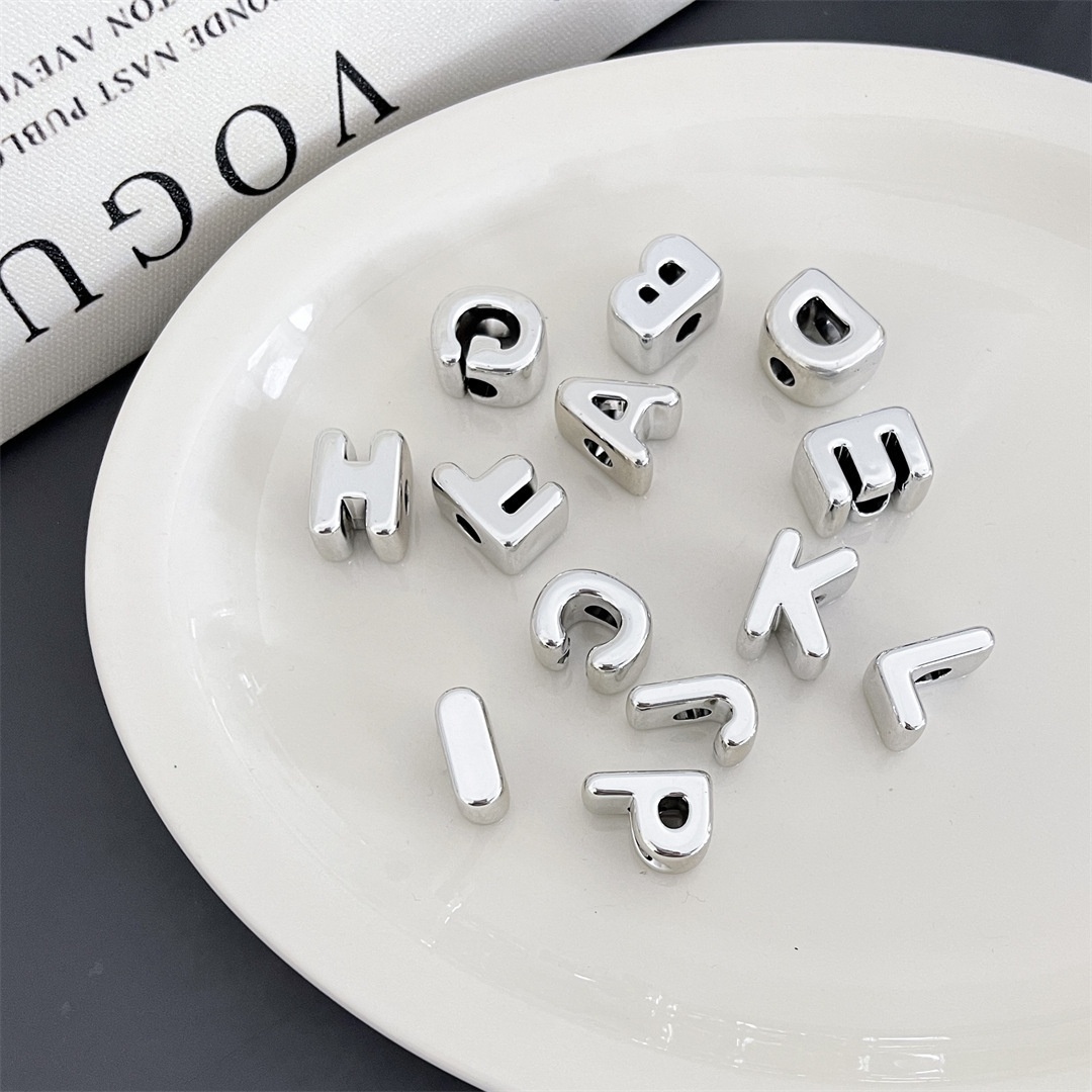 Silver Acrylic Large Hole Alphabet Beads DIY Jewelry & Phone Chain Loose Beads