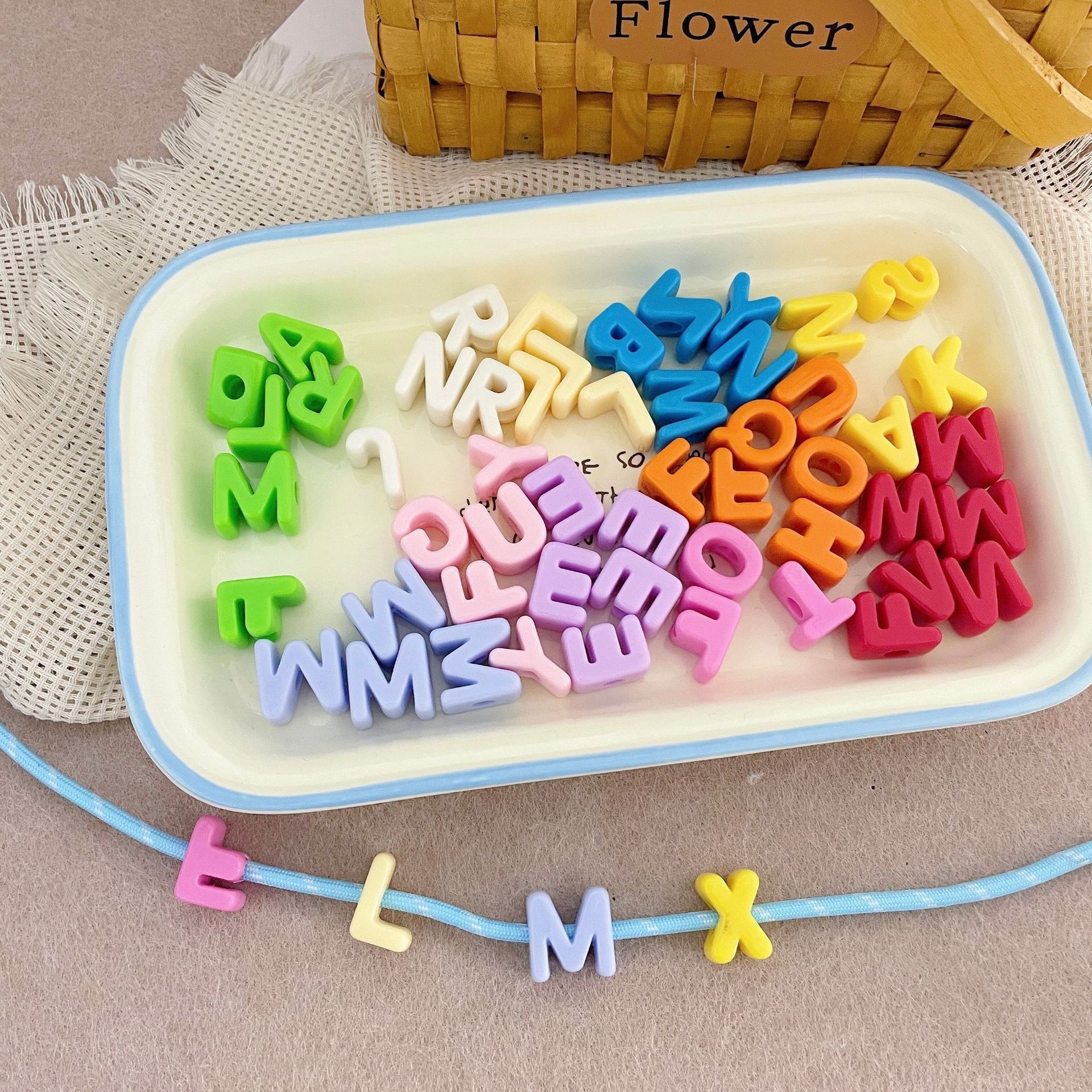 Pastel Acrylic Single Letter Large Hole Beads Macaron Straight Hole Loose Beads DIY Phone Chain Accessories