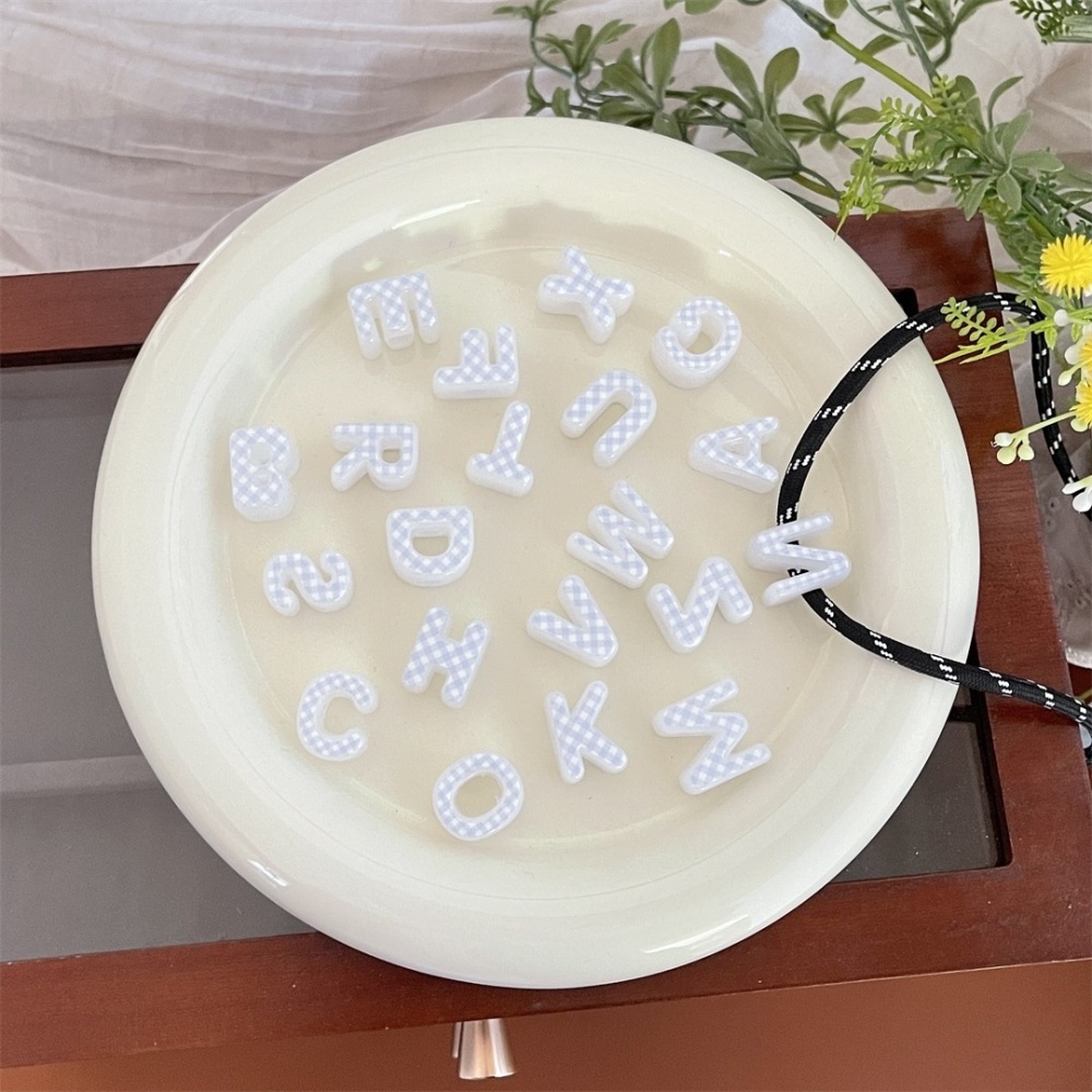 Acrylic Plaid Printed Large Hole Alphabet Beads Through Hole Beads DIY Phone Chain Handmade Jewelry Accessories