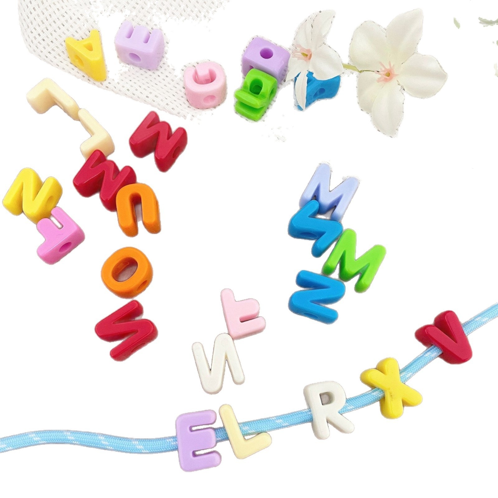 Pastel Acrylic Single Letter Large Hole Beads Macaron Straight Hole Loose Beads DIY Phone Chain Accessories
