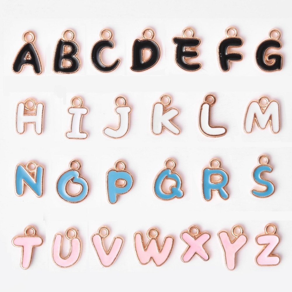 26 Pcs Double-sided Oil-dripping Alloy Letter Charms Multi-color Set, DIY Bracelet Earring Accessories