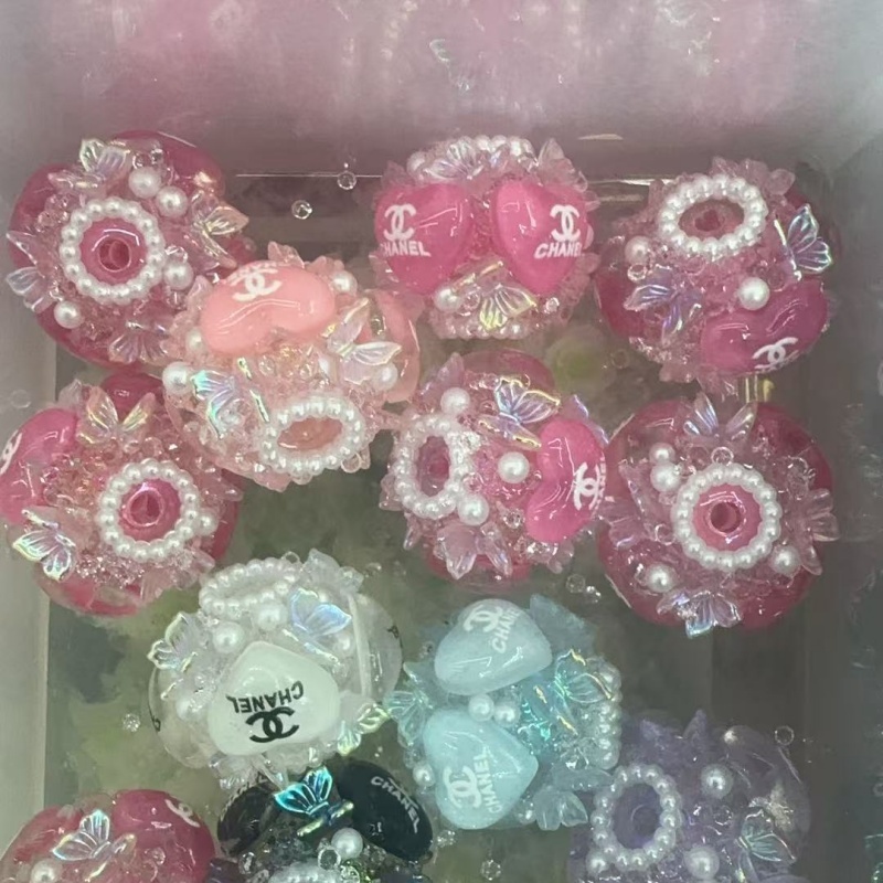 Girly Aesthetic Resin Spacer Beads with Logo Print & Pearl Details | Ornate DIY Pen Beads