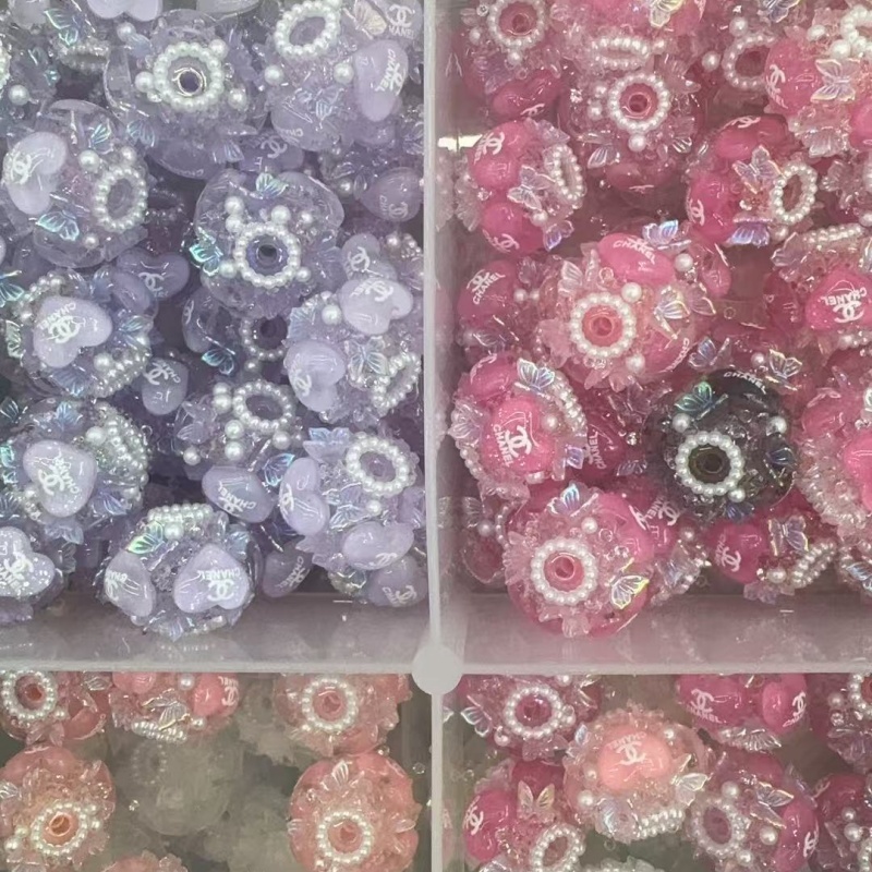 Girly Aesthetic Resin Spacer Beads with Logo Print & Pearl Details | Ornate DIY Pen Beads