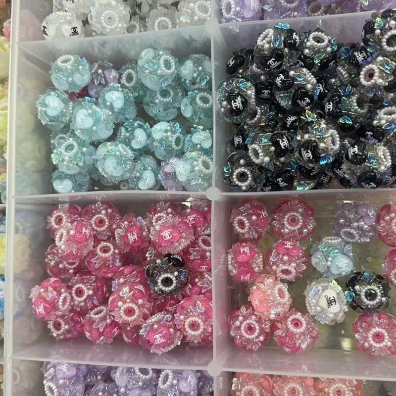 Girly Aesthetic Resin Spacer Beads with Logo Print & Pearl Details | Ornate DIY Pen Beads