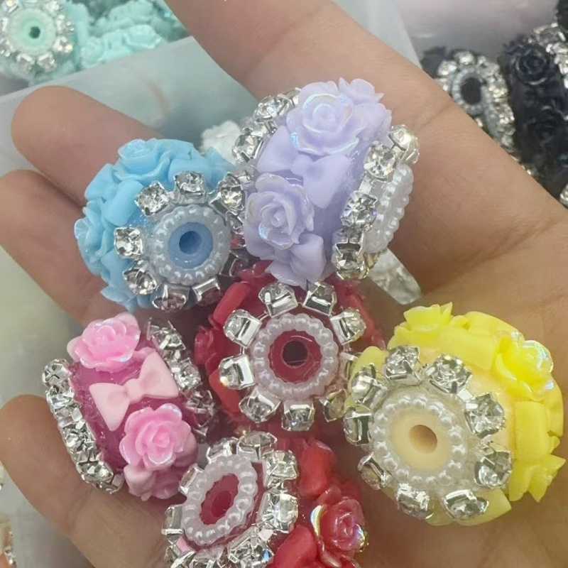 Bling Crystal Rose Beads | Ornate Resin Flower Charms for Handmade Pens & Accessories