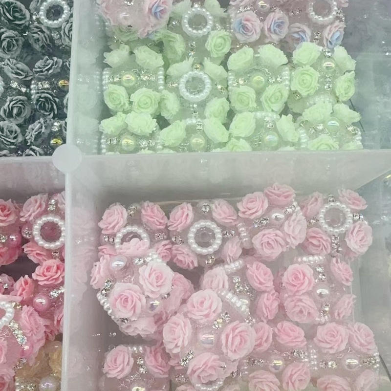 Kawaii Pastel Rose Resin Charms | Bling Pearl Flower Beads for Bracelet, Earrings & Decoration