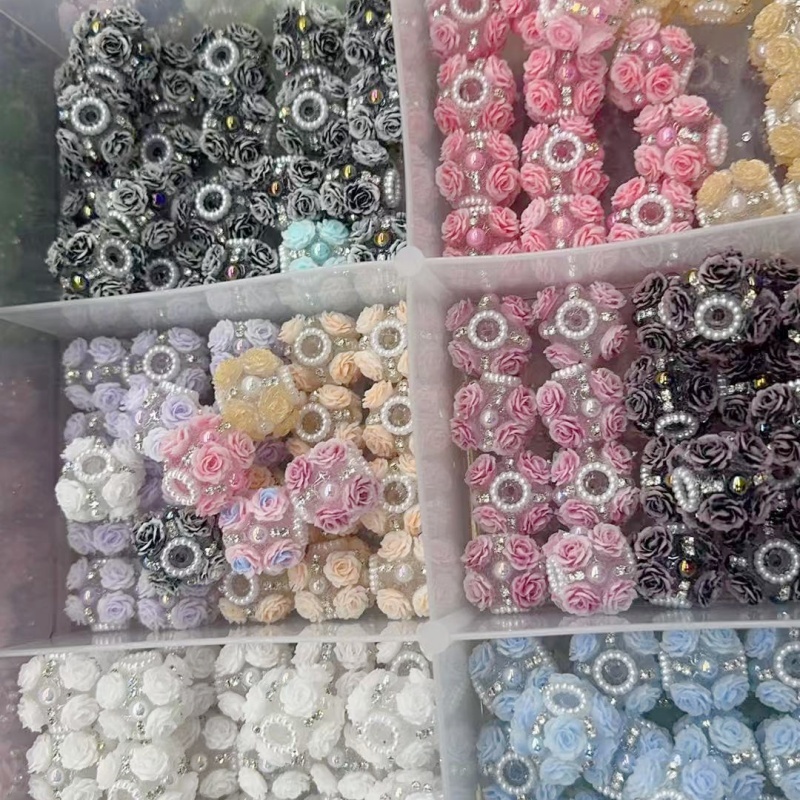 Kawaii Pastel Rose Resin Charms | Bling Pearl Flower Beads for Bracelet, Earrings & Decoration