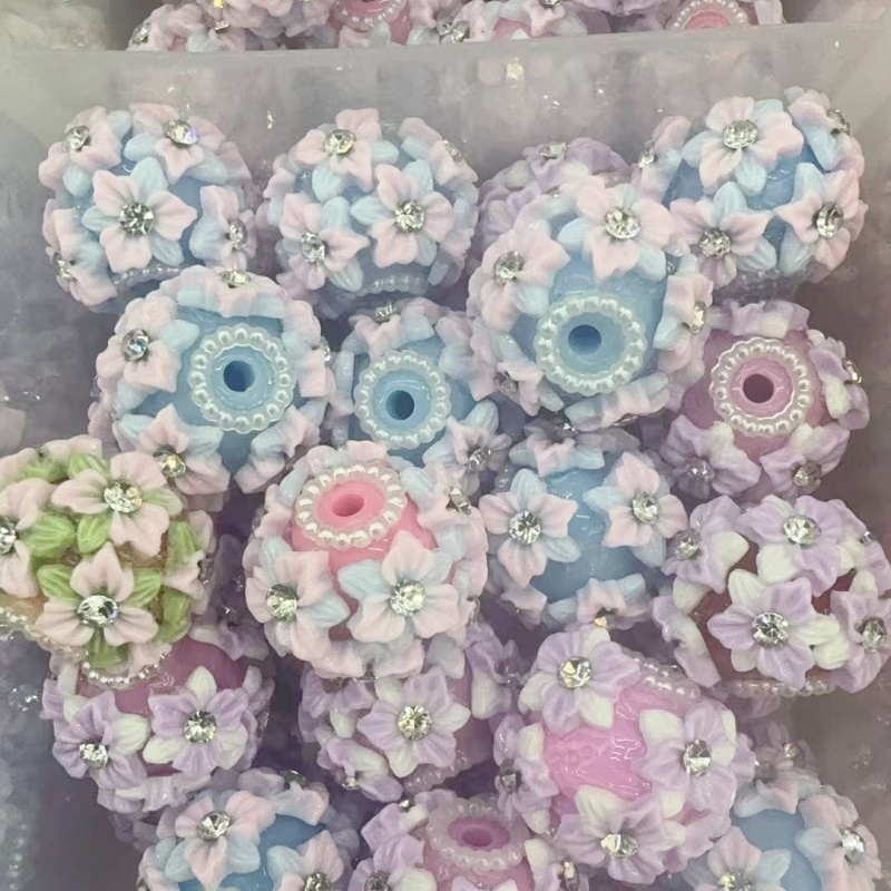 Kawaii Pastel Rose Resin Charms | Bling Pearl Flower Beads for Bracelet, Earrings & Decoration
