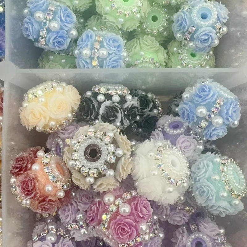 3D Flower Resin Beads with Pearl & Rhinestone Accents | Versatile DIY Beads for Pens & Bracelets