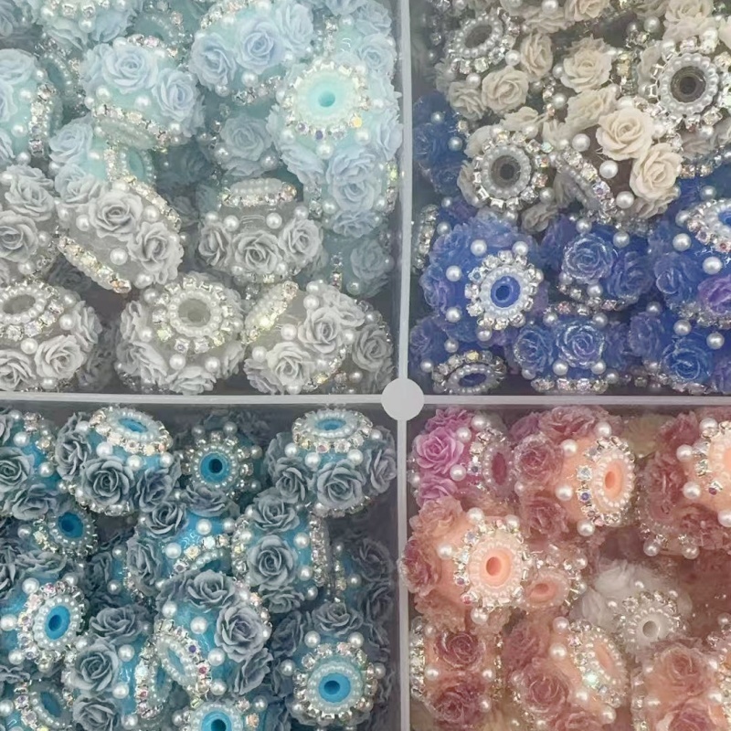 3D Flower Resin Beads with Pearl & Rhinestone Accents | Versatile DIY Beads for Pens & Bracelets