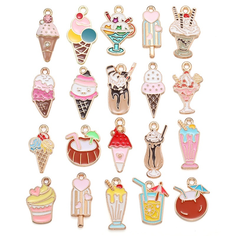 Alloy Enamel Ice Cream Pendants DIY Bracelet Necklace Keychain Decor Charms