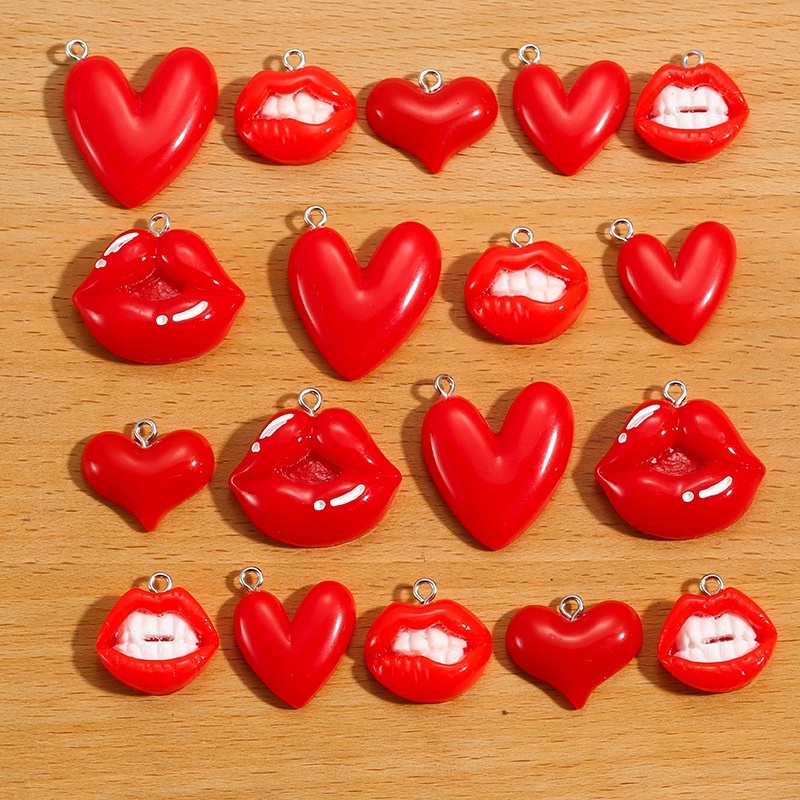 Resin Lip Heart Pendants DIY Bracelet Keychain Earring Hanging Charms