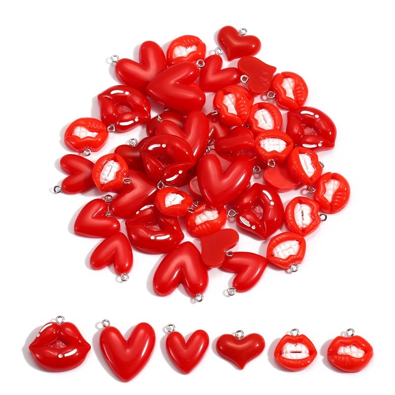 Resin Lip Heart Pendants DIY Bracelet Keychain Earring Hanging Charms