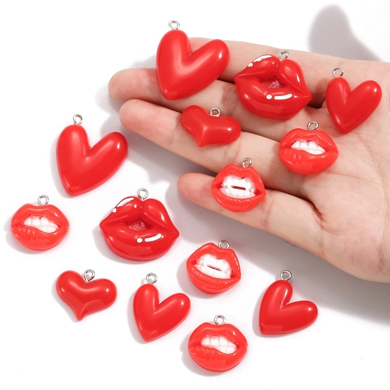 Resin Lip Heart Pendants DIY Bracelet Keychain Earring Hanging Charms