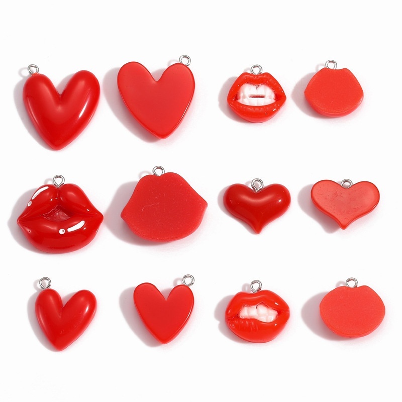 Resin Lip Heart Pendants DIY Bracelet Keychain Earring Hanging Charms