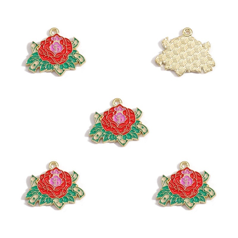 Alloy Enamel Sunflower Rose Bouquet Pendants DIY Bracelet Keychain Charms Accessories