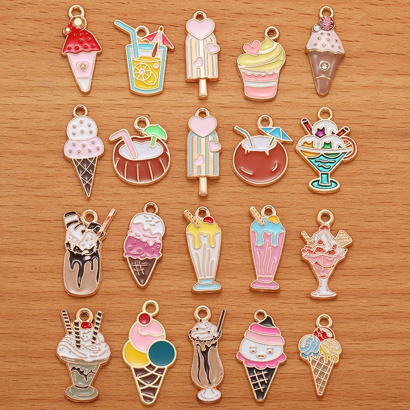 Alloy Enamel Ice Cream Pendants DIY Bracelet Necklace Keychain Decor Charms