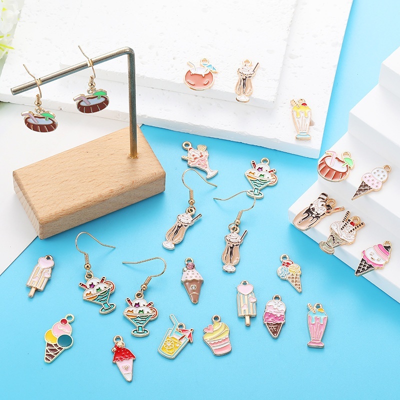 Alloy Enamel Ice Cream Pendants DIY Bracelet Necklace Keychain Decor Charms