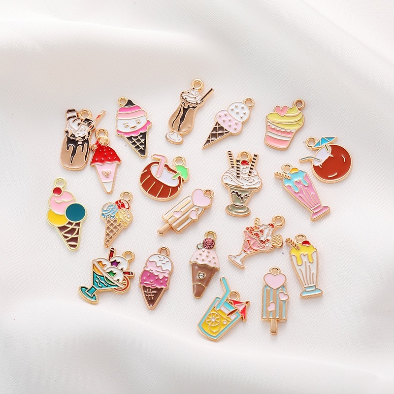 Alloy Enamel Ice Cream Pendants DIY Bracelet Necklace Keychain Decor Charms
