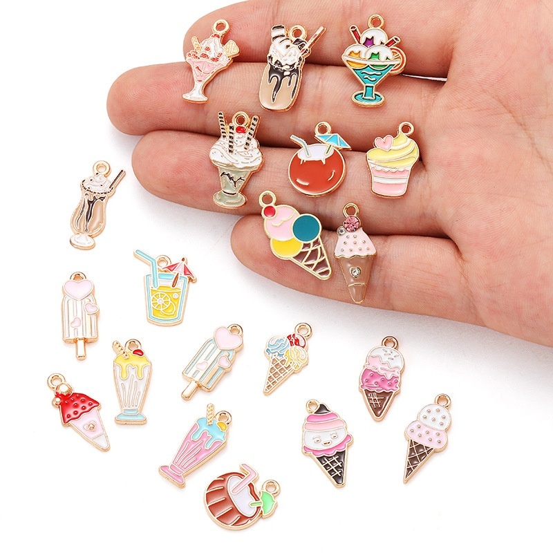 Alloy Enamel Ice Cream Pendants DIY Bracelet Necklace Keychain Decor Charms