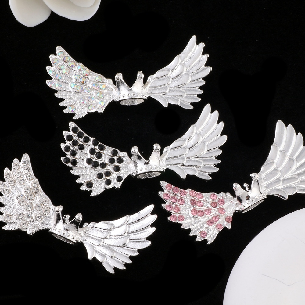 Alloy Angel Wing & Crown Spacer Beads, Large Hole Eyelet Beads for DIY Phone Chain Keychain Bag Chain Jewelry Making