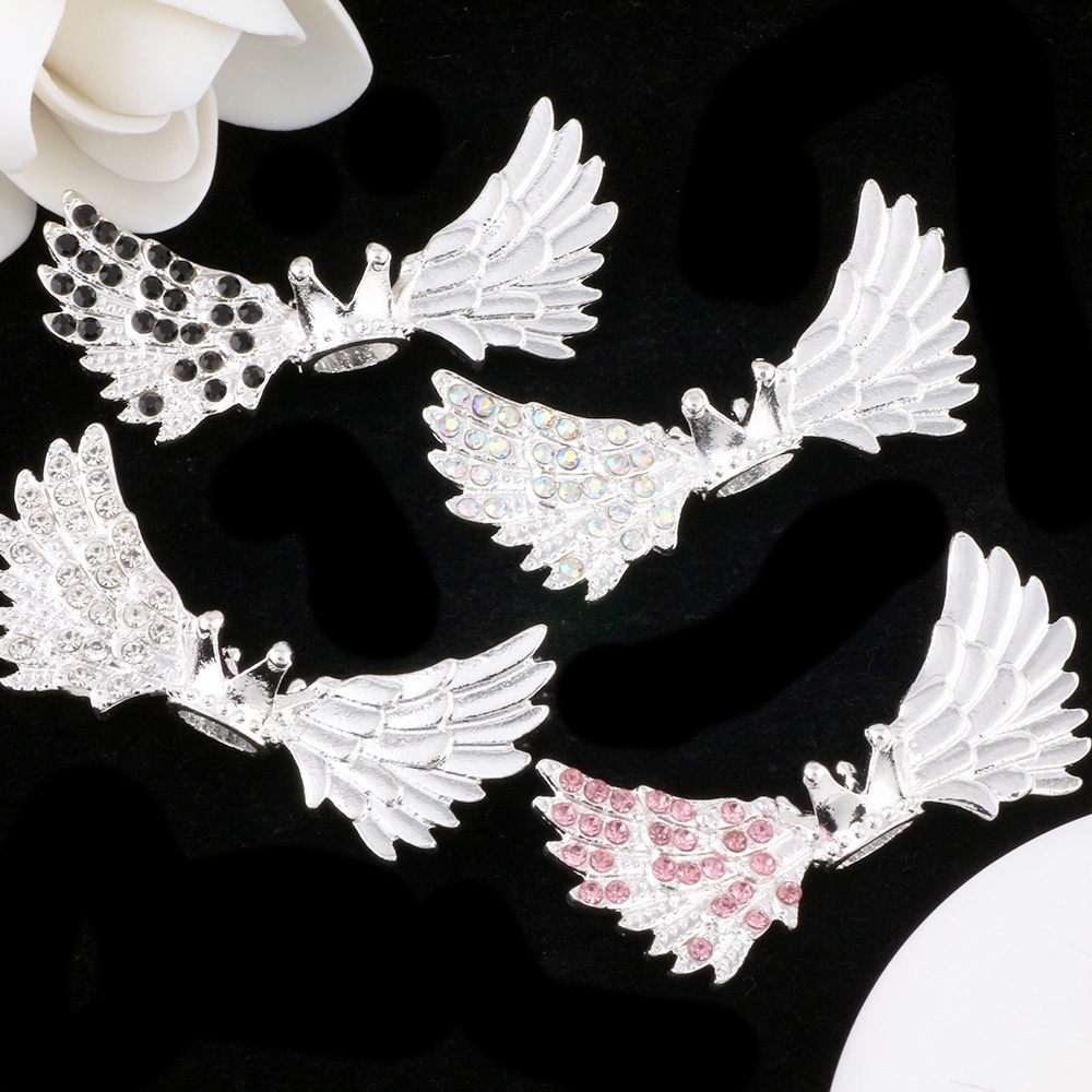 Alloy Angel Wing & Crown Spacer Beads, Large Hole Eyelet Beads for DIY Phone Chain Keychain Bag Chain Jewelry Making