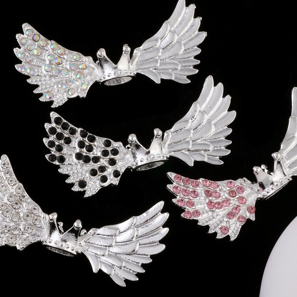 Alloy Angel Wing & Crown Spacer Beads, Large Hole Eyelet Beads for DIY Phone Chain Keychain Bag Chain Jewelry Making