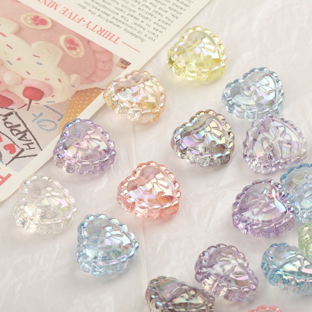 UV Coated Transparent Bow Heart Beads DIY Loose Beads Pen Phone Chain Jewelry Accessories