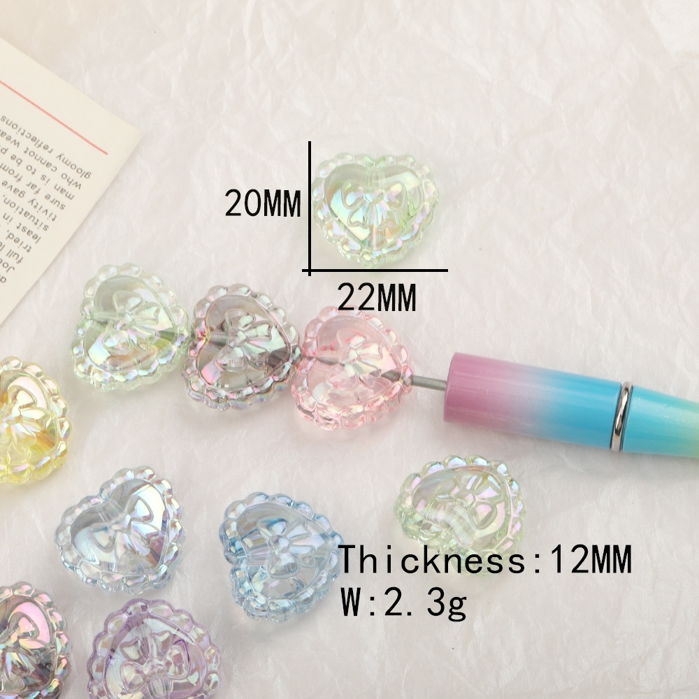 UV Coated Transparent Bow Heart Beads DIY Loose Beads Pen Phone Chain Jewelry Accessories